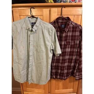 Lot of 2 Mens Casual Shirts George Short Sleeve & St. John's Bay Plaid FlannelXL